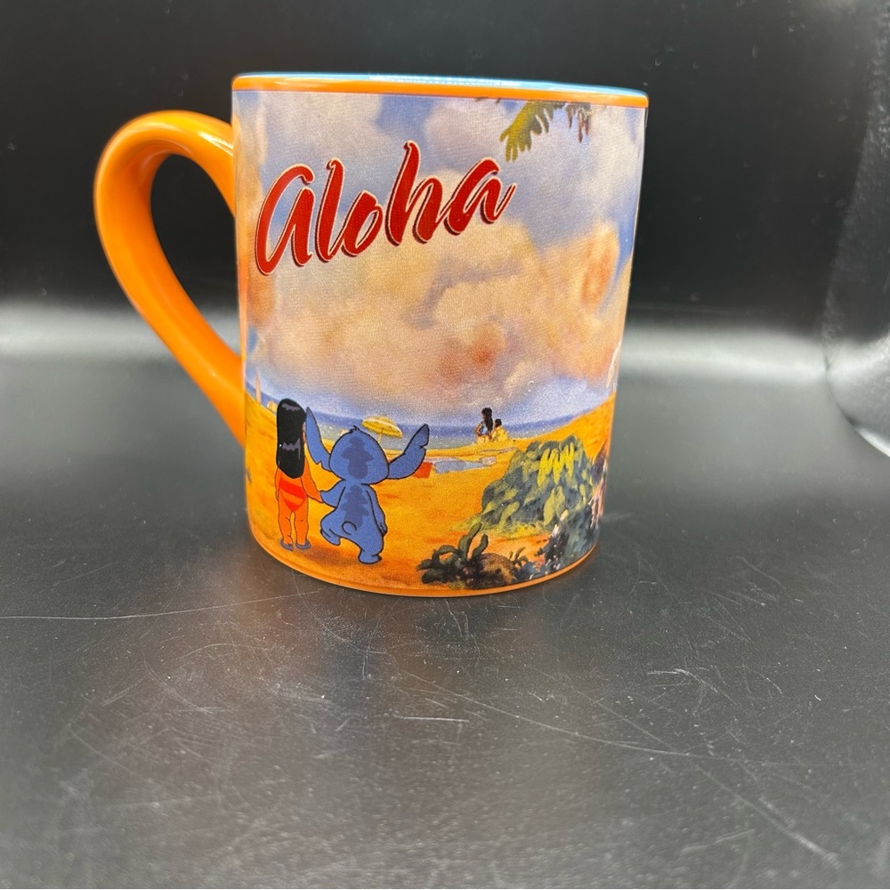 Disney Lilo and Stitch Aloha Coffee Mug/Cup 14 oz, Orange with Blue Interior